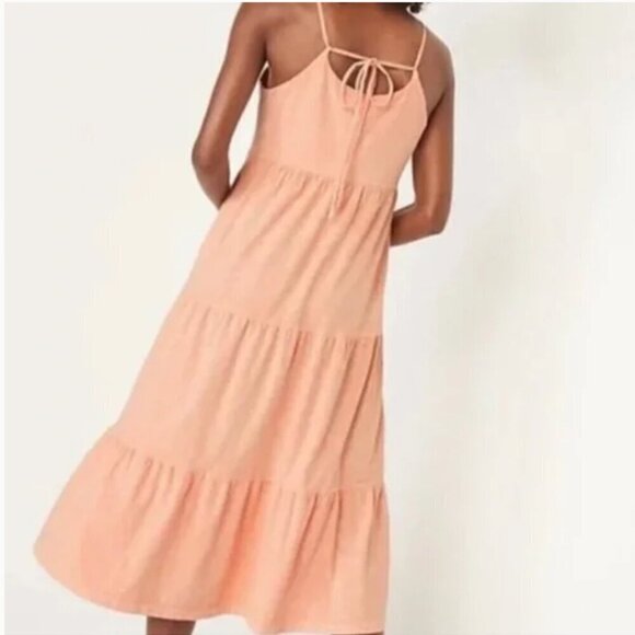Old Navy Womens Washed Coral Tiered Slub-Knit Midi Cami Swing Dress-Size L - Picture 2 of 12